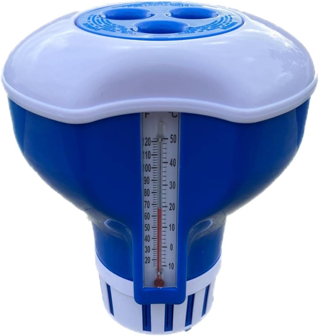 Poolzilla Chlorine Feeder with Built-in Thermometer | Adjustable Collar |  Holds Chlorine Tablets up to 3”