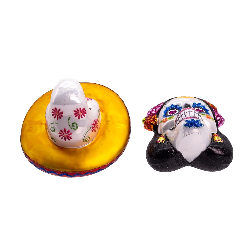 Kurt Adler 4-4.25-inch Noble Gems? Glass Day of The Dead Sugar Skull Ornament Set