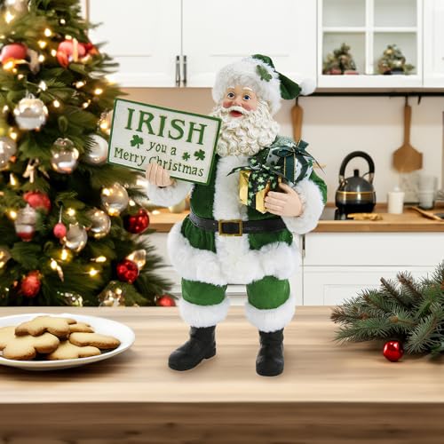 Kurt S. Adler 10.5-Inch Fabrich‚ Musical Irish Gift Box and Sign Santa, Multi