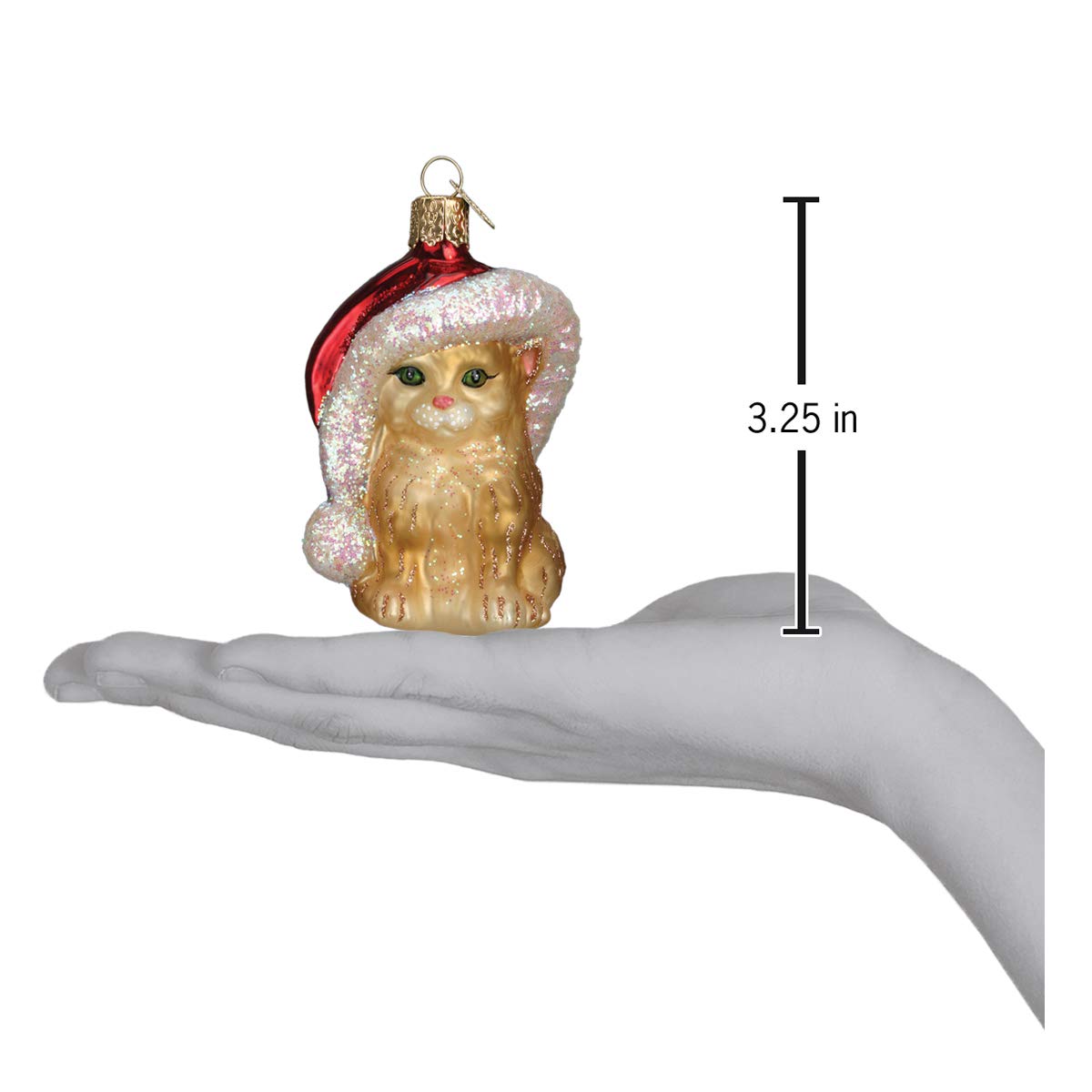 Old World Christmas Santa's Kitten Glass Blown Ornament for Christmas Tree, Handcrafted Holiday Decoration, Santa Collection