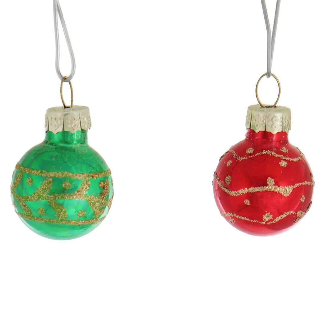 Pack of 12 Miniature Red and Green Christmas Ball Ornaments 1