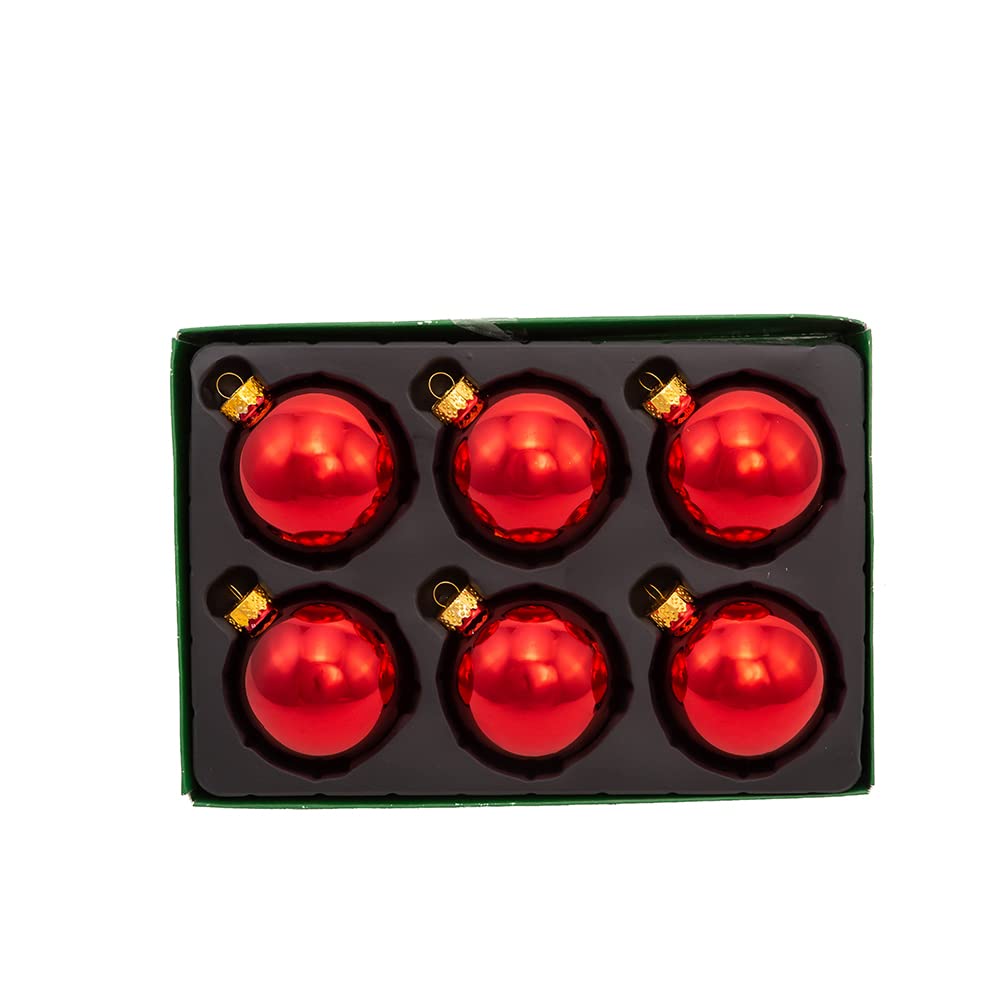 Kurt Adler 65mm Shiny Red Glass Ball Ornaments, 6-Piece Box Set, Christmas