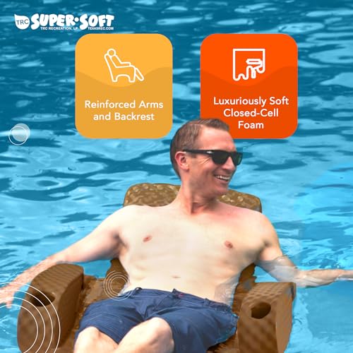 TRC Recreation Folding Baja Chair Foam Swimming Pool Float, Portable Super Soft Floating Lounger with 2 Cup Holders for Beach Essentials, Bronze