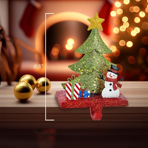 Kurt Adler Christmas Stocking Holder, Christmas Tree Glitter Base with Snowman, 6.5in
