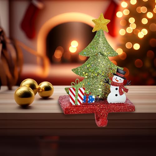 Kurt Adler Christmas Stocking Holder, Christmas Tree Glitter Base with Snowman, 6.5in