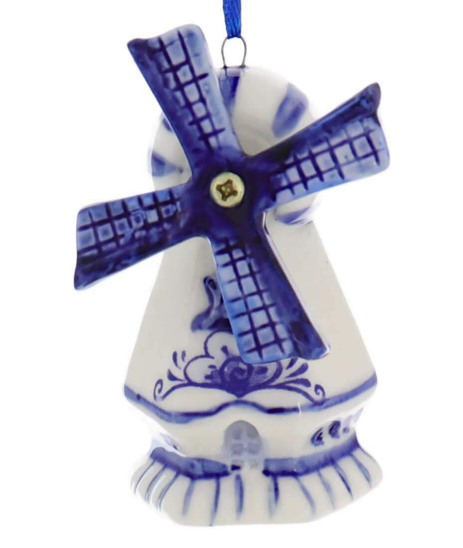 Delft Blue Windmill Ornaments, 3 Assorted