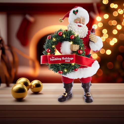 Kurt Adler 10.5-Inch Fabriché™ Coca-Cola® Battery Operated Santa with Lighted Wreath