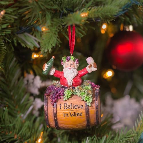 Kurt Adler 4-Inch Polyresin Santa on Wine Barrel Ornament