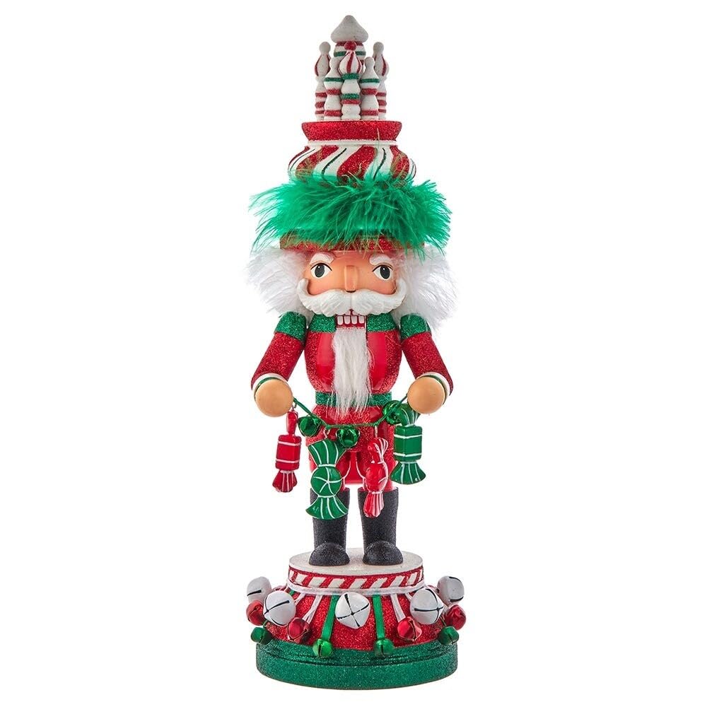 Kurt Adler Hollywood Wooden Nutcracker Collection, Red, White & Green Candy Tower Hat, 15