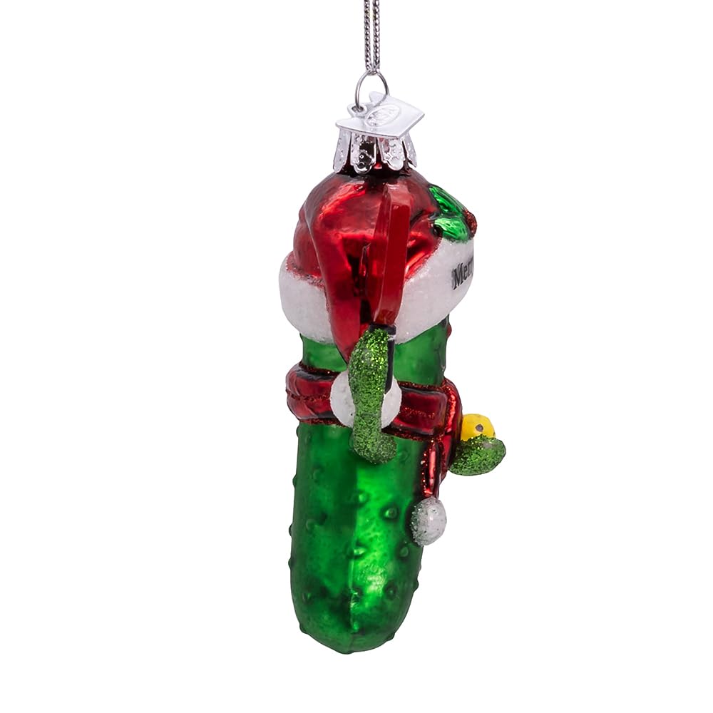 Kurt Adler 3.5-inch Noble Gems? Pickleball Pickle with Santa Ornament