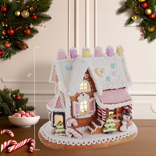 Kurt S. Adler 9-Inch Gingerbread House with LED Lights, Multi (GBJ0010)