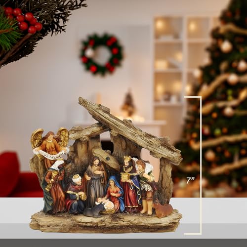 Kurt Adler 7-Inch Resin Nativity Table Piece, 11 Piece Set with Stable