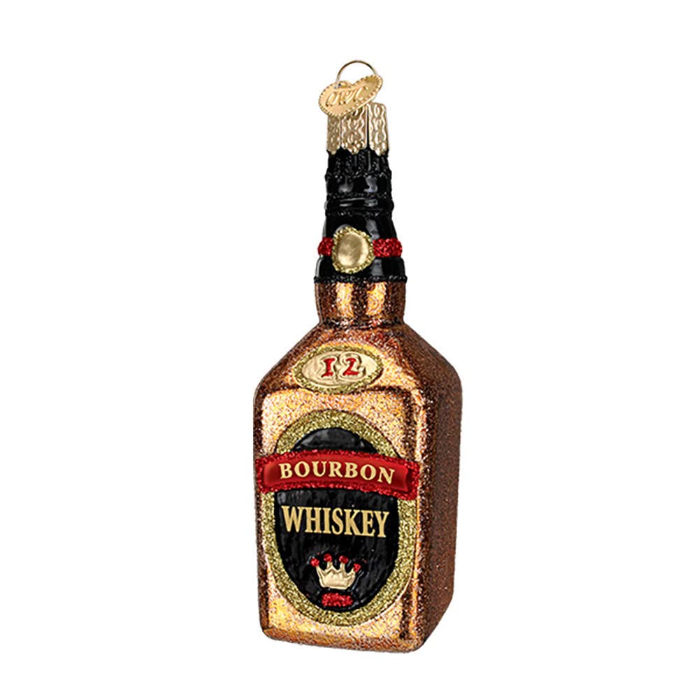 Old World Christmas Bourbon Bottle Glass Blown Ornament for Christmas Tree, Handcrafted Holiday Decoration, Adult Beverages Collection