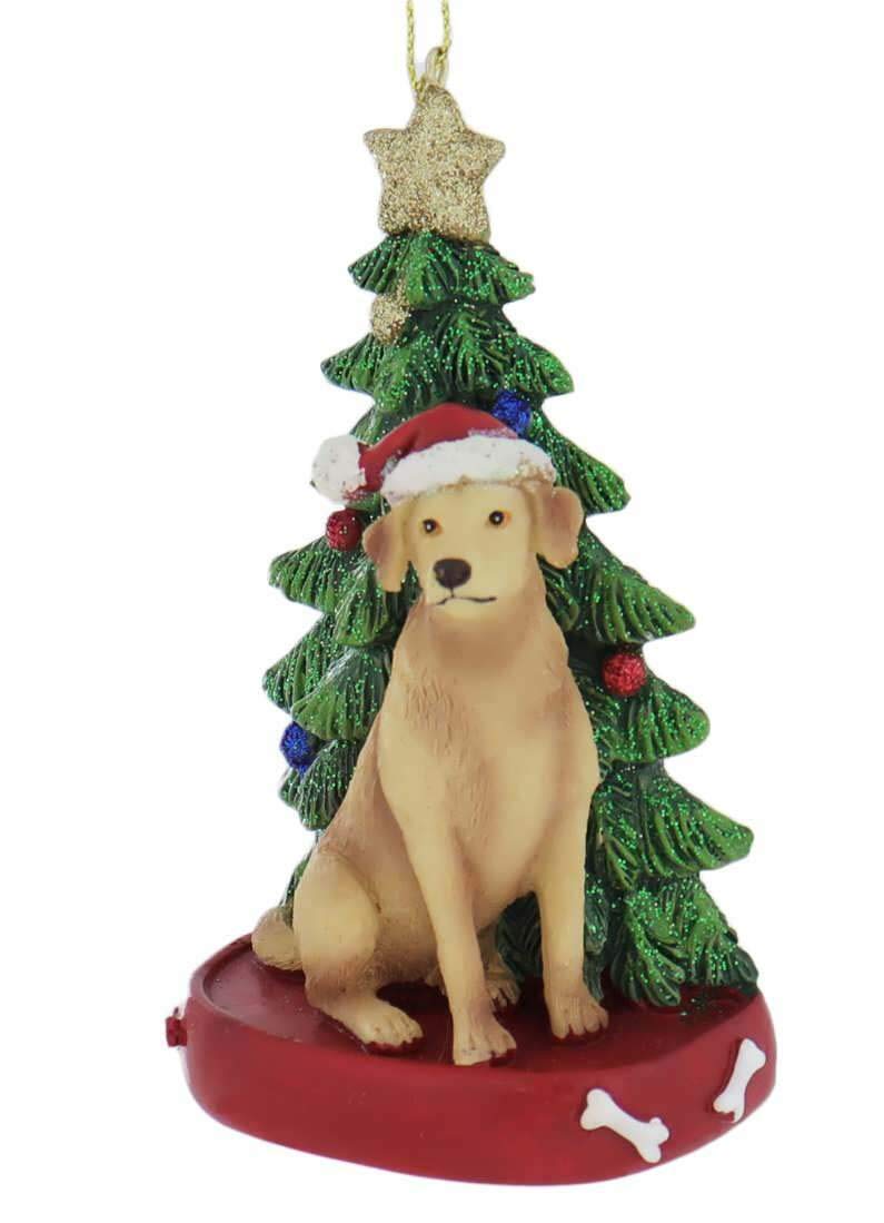 Kurt S. Adler Yellow Lab Labrador Wearing Santa Hat with Resin Christmas Tree Ornament C7954YLB