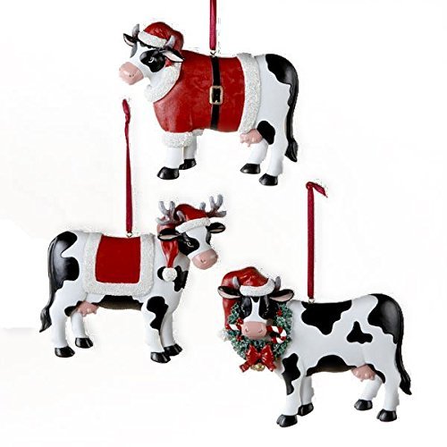 Country Marketplace Resin Christmas Cow Ornament 3 Assorted