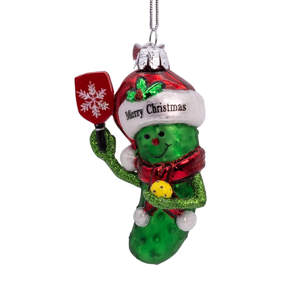 Kurt Adler 3.5-inch Noble Gems? Pickleball Pickle with Santa Ornament