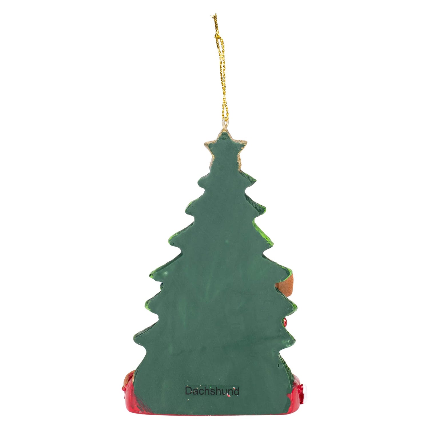 Kurt S. Adler Red Dachshund Wearing Santa Hat with Christmas Tree Ornament, Resin, C7615RDA New