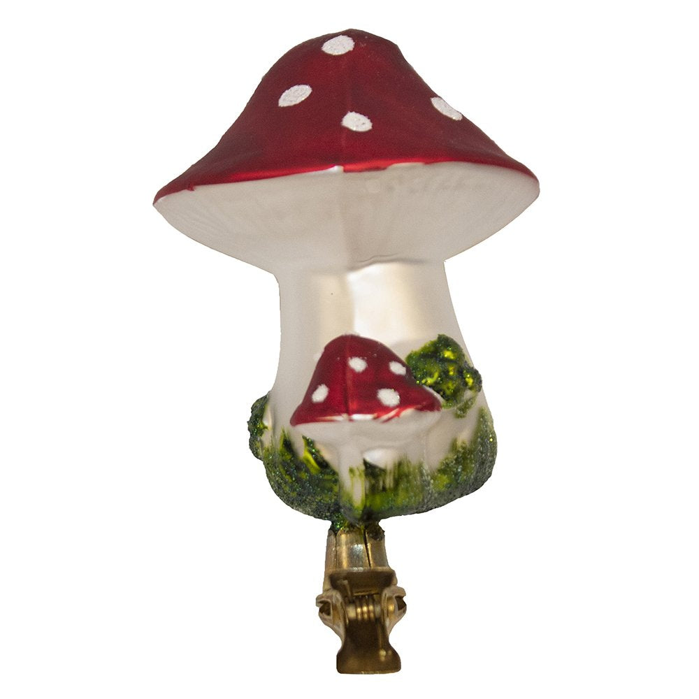 Kurt Adler 2-Piece Glass Clip-On Mushroom Ornament Set, 4-Inch,Christmas