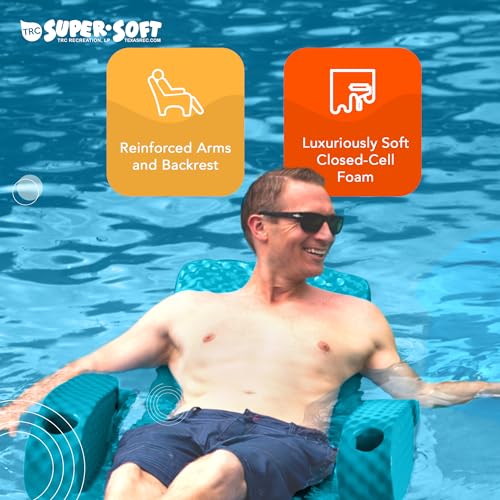 TRC Recreation Folding Baja Chair Foam Swimming Pool Float, Portable Super Soft Floating Lounger with 2 Cup Holders for Beach Essentials, Teal