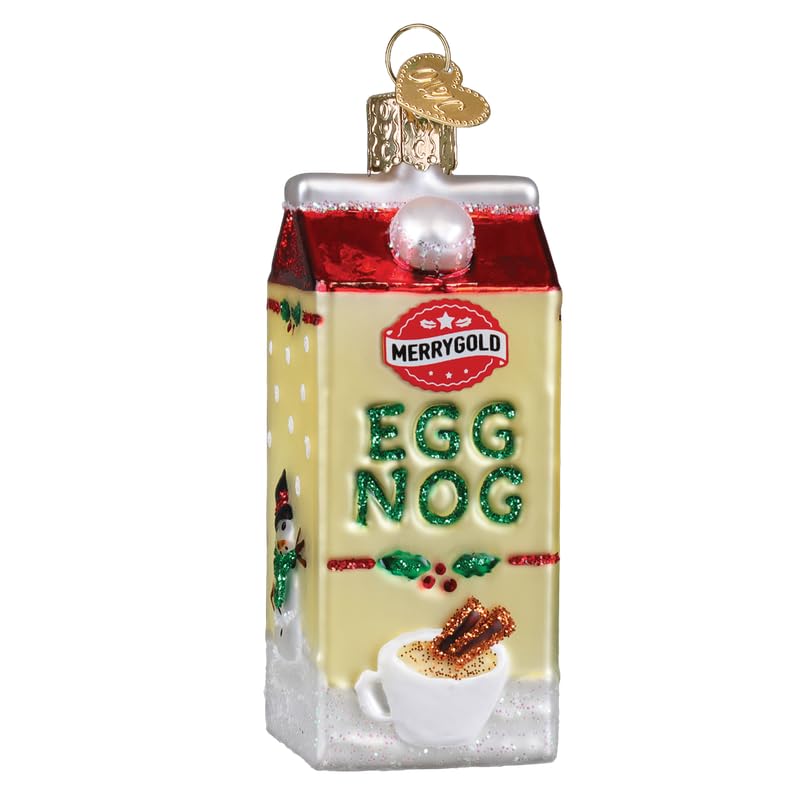 Old World Christmas Eggnog Carton Glass Blown Ornament for Christmas Tree, Handcrafted Holiday Decoration, Beverage Collection