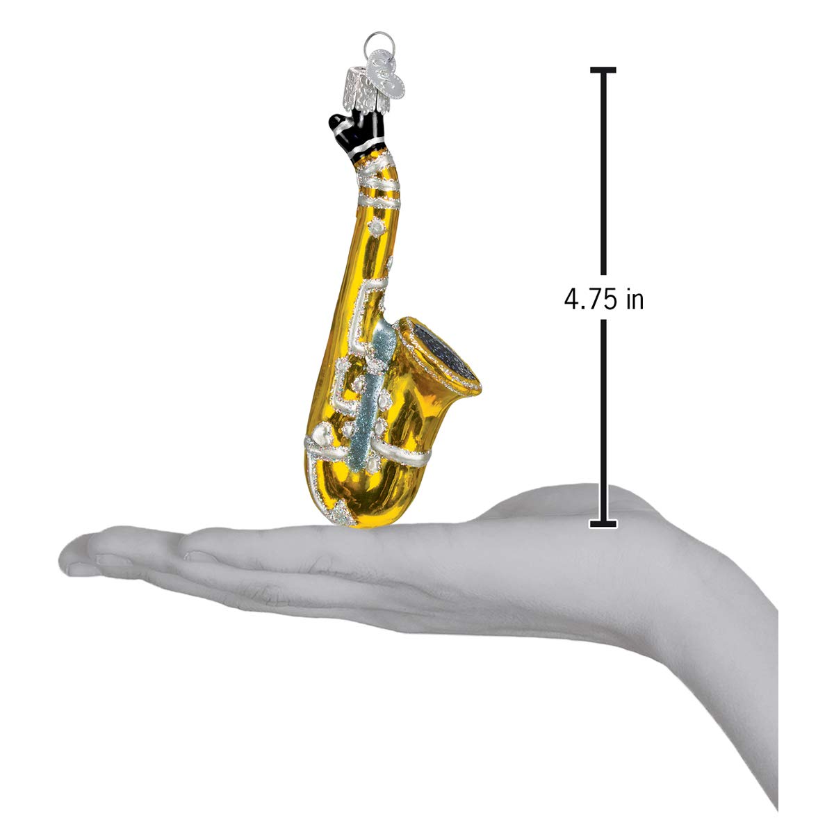 Old World Christmas Musical Instruments Glass Blown Ornaments for Christmas Tree Saxophone 4.75 x 1.25