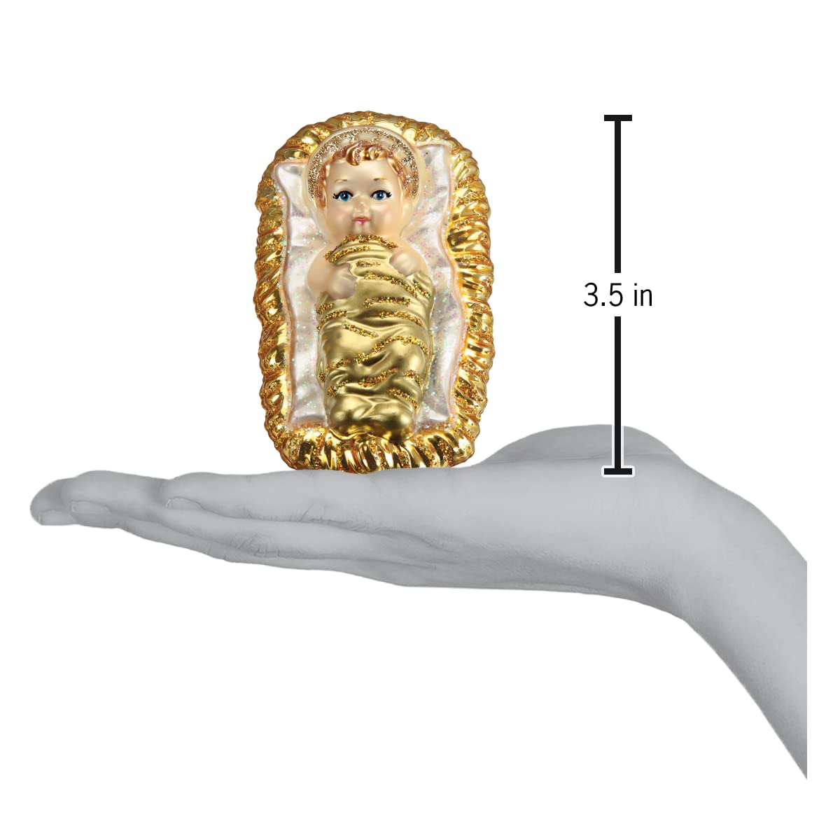 Old World Christmas Baby Jesus in Manger Glass Blown Ornament for Christmas Tree, Handcrafted Holiday Decoration, Religion Collection