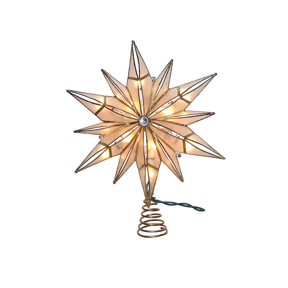Kurt S. Adler Kurt Adler 10-Light 12-Point Capiz Star and Center Gem Treetop, 10.24in, Gold, White