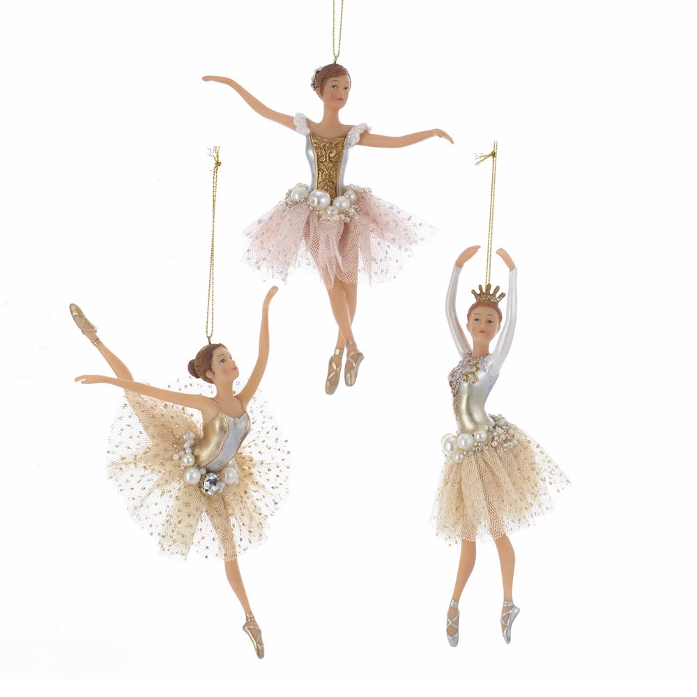 Kurt S. Adler Elegant Whimsical Ballerina, Fairy, Angel Ornaments (Set of 3 Pink Gold White 7.5" Ballerina Christmas Tree Ornaments TD1596)