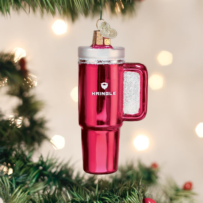 Old World Christmas Pink Kringle Cup Glass Blown Ornament for Christmas Tree, Handcrafted Holiday Decoration, Kitchen Collection