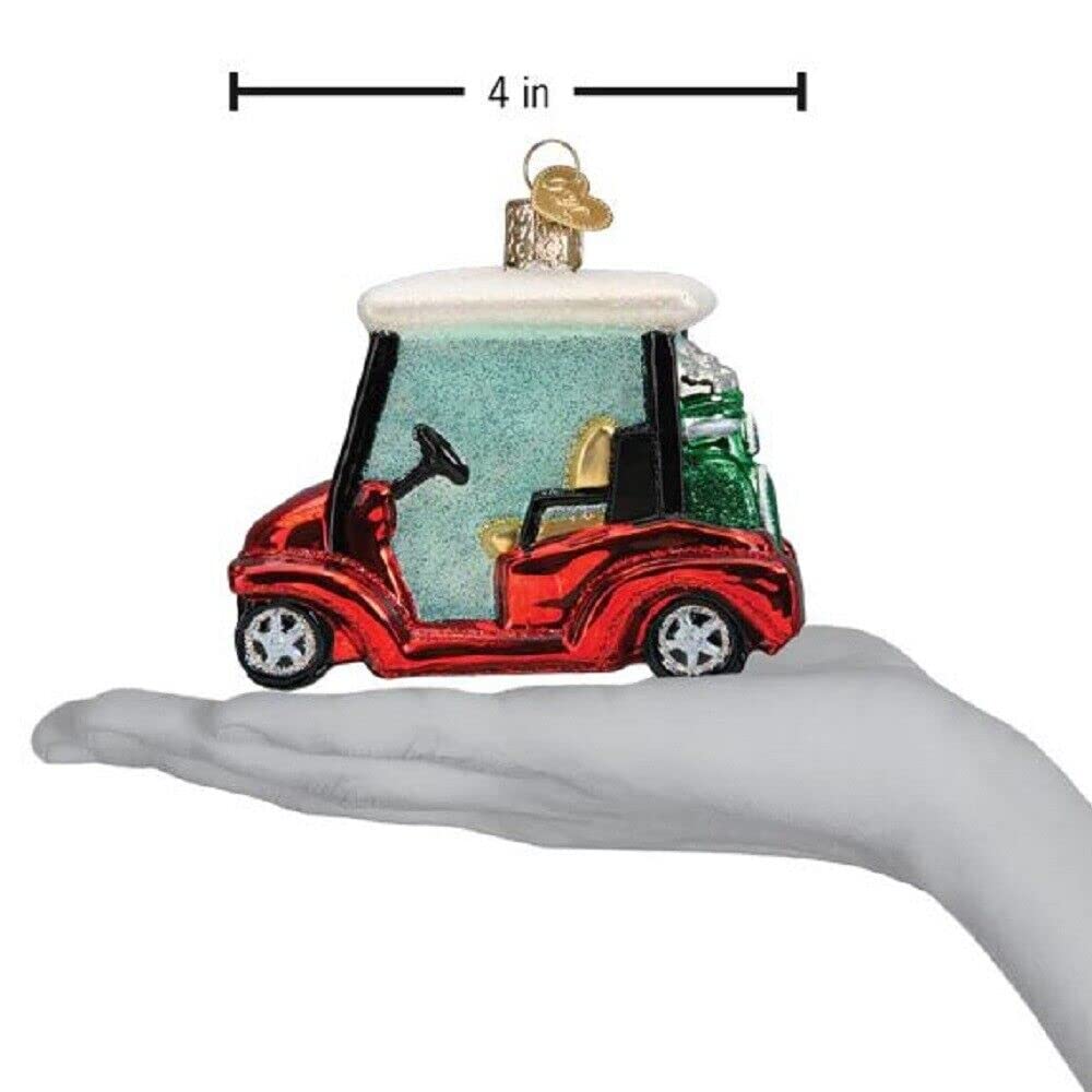 Old World Christmas Golf Cart Glass Blown Ornament for Christmas Tree, Handcrafted Holiday Decoration, Sport Collection