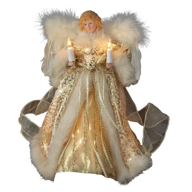 Kurt Adler UL 10-Light Angel Treetop Figurine, 10-Inch, Ivory and Gold