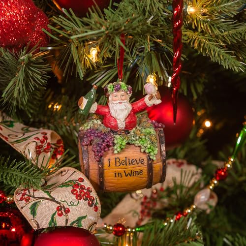 Kurt Adler 4-Inch Polyresin Santa on Wine Barrel Ornament