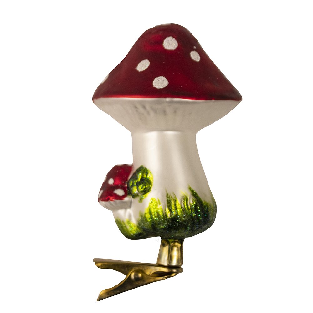 Kurt Adler 2-Piece Glass Clip-On Mushroom Ornament Set, 4-Inch,Christmas