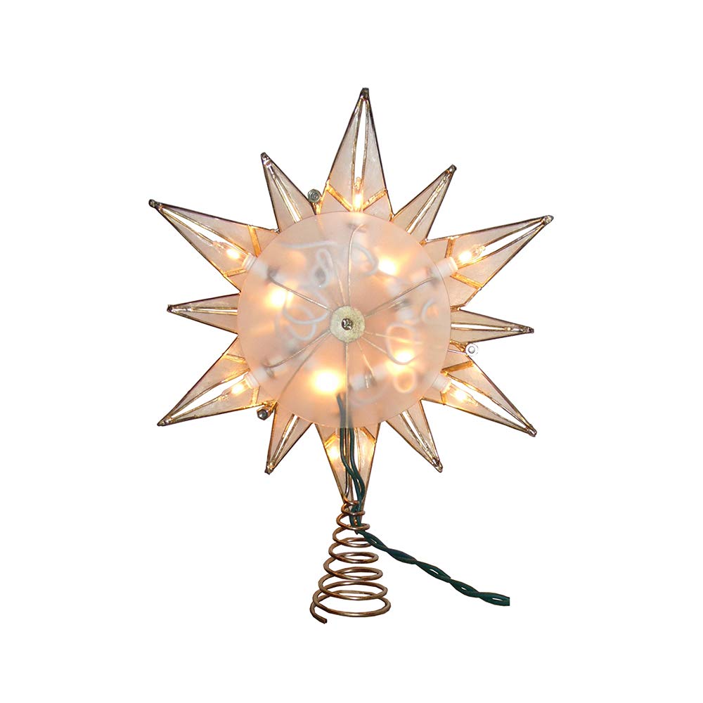 Kurt S. Adler Kurt Adler 10-Light 12-Point Capiz Star and Center Gem Treetop, 10.24in, Gold, White
