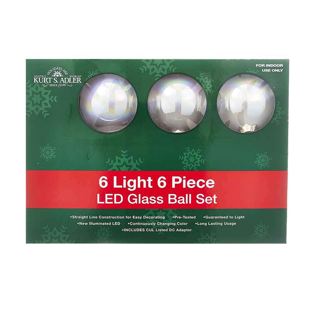 Kurt Adler UL1911 80MM LED Glass Ball Light Set, 6 Light