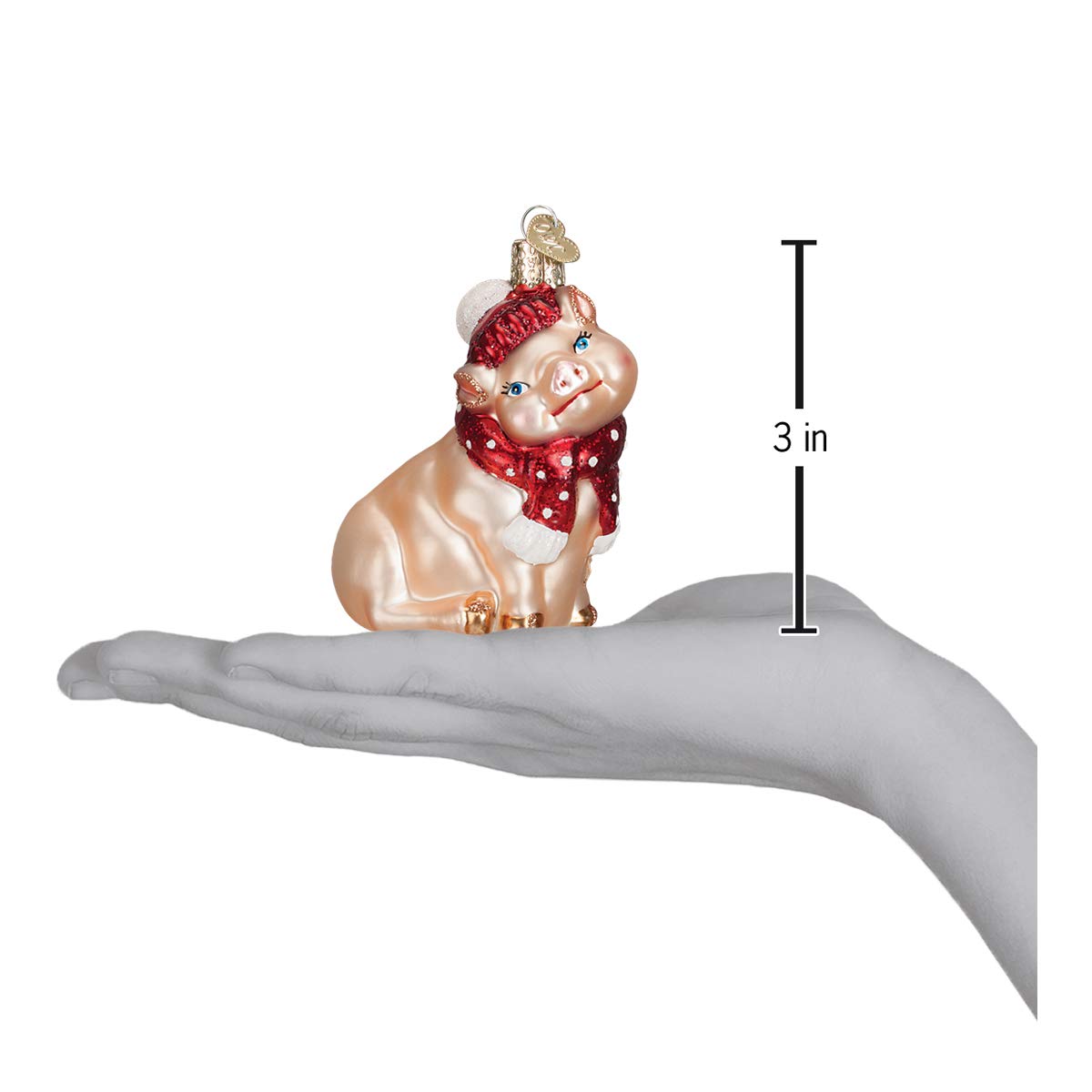 Old World Christmas Ornaments: Snowy Pig Glass Blown Ornaments for Christmas Tree (12419)