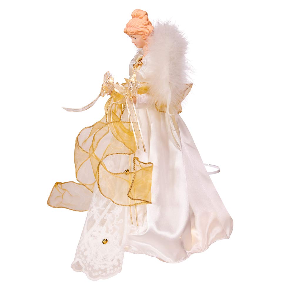 Kurt S. Adler Kurt Adler 14-Inch Battery-Operated Ivory and Gold LED Angel Treetop, White