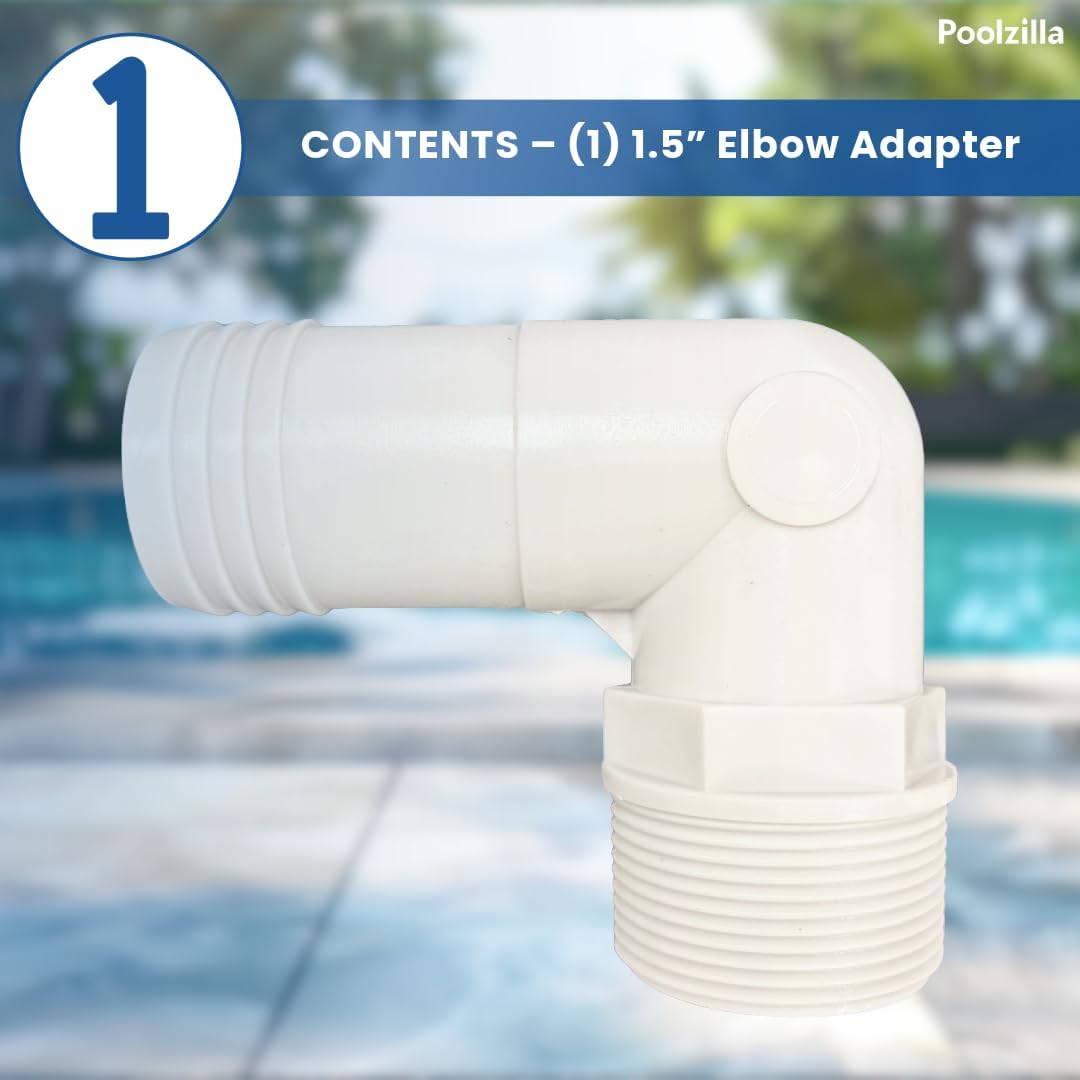 Poolzilla 1.5” Elbow Adapter for Swimming Pools - MPT by 90 Degree - Durable PVC - Compatible with SPX1105Z4