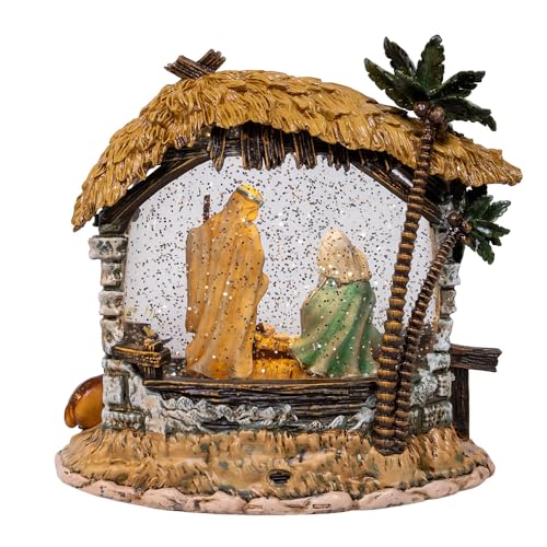 Kurt S. Adler 8 Inch Battery Operated USB Lighted Nativity Scene with Spinning Glitter Water