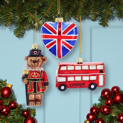 Kurt S. Adler Kurt Adler 4.5-Inch Britain Inspired Glass, Set of 3 Ornament, Multi