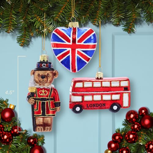 Kurt S. Adler Kurt Adler 4.5-Inch Britain Inspired Glass, Set of 3 Ornament, Multi