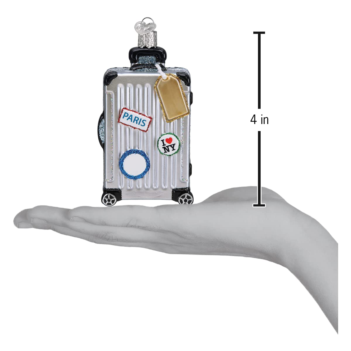 Old World Christmas Rolling Suitcase Glass Blown Ornament for Christmas Tree, Handcrafted Holiday Decoration, Travel Collection