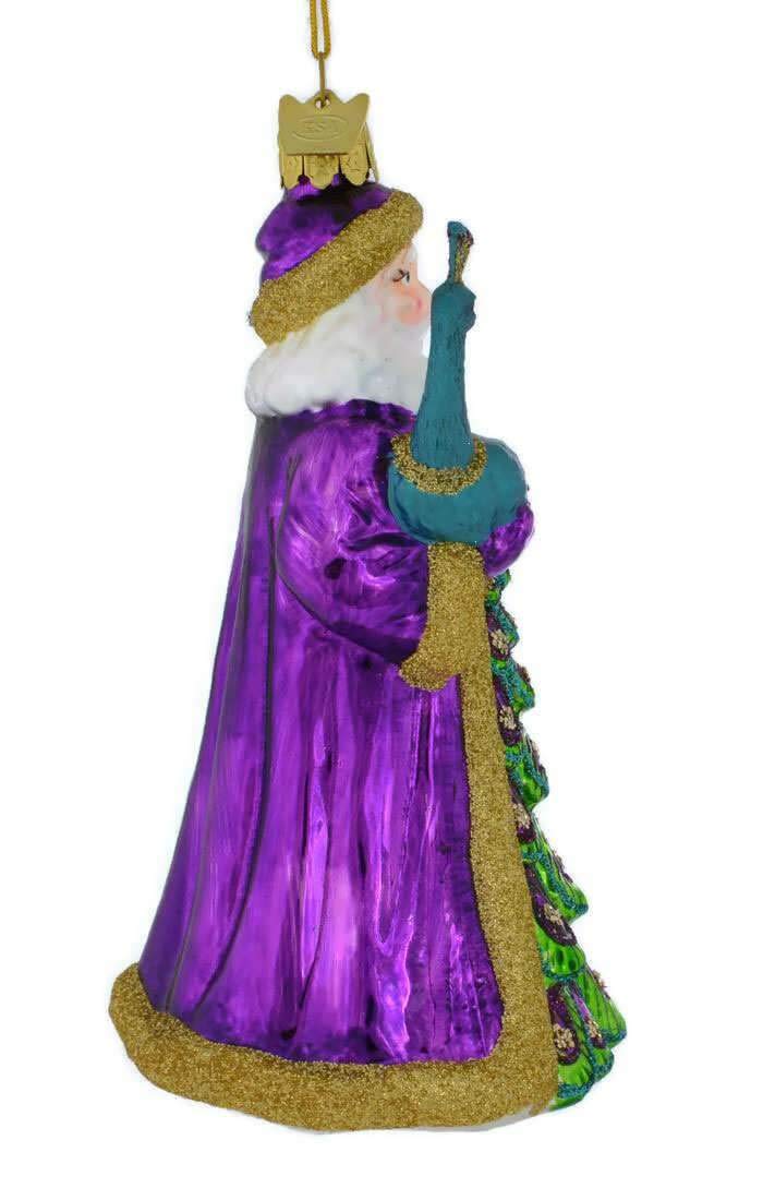 Noble Gems Santa with Peacock Glass Christmas Tree Ornament NB1488