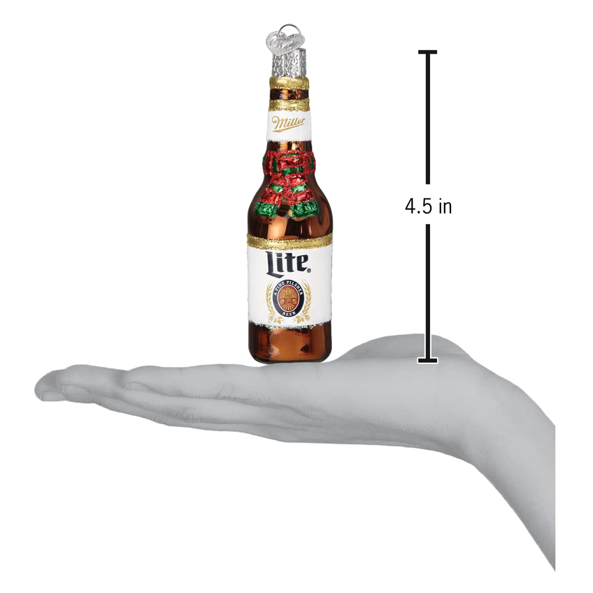 Old World Christmas Holiday Miller Lite Beer Bottle Glass Blown Ornament for Christmas Tree, Handcrafted Holiday Decoration, Beer Collection