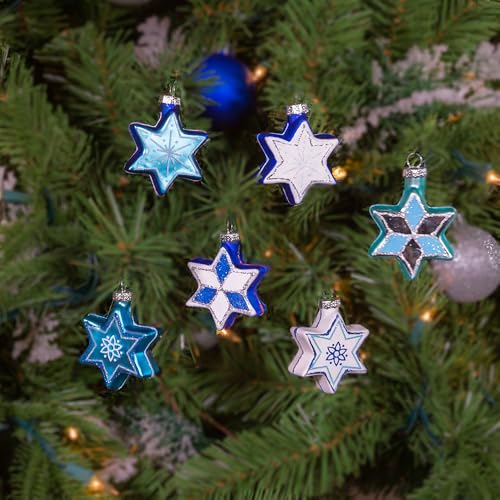 Kurt Adler H8203 Glass Star of David with Glitter Ornament, Set of 6, Blue