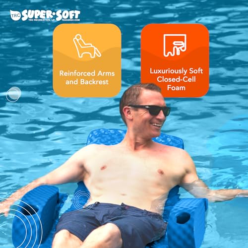 TRC Recreation Folding Baja Chair Foam Swimming Pool Float, Portable Super Soft Floating Lounger with 2 Cup Holders for Beach Essentials, Bahama Blue