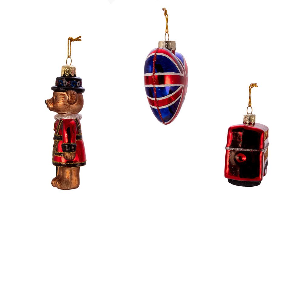 Kurt S. Adler Kurt Adler 4.5-Inch Britain Inspired Glass, Set of 3 Ornament, Multi