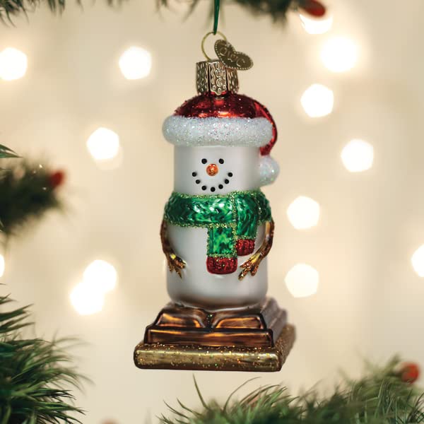 Old World Christmas S'Mores Snowman Glass Blown Ornament for Christmas Tree, Handcrafted Holiday Decoration, Snowman Collection
