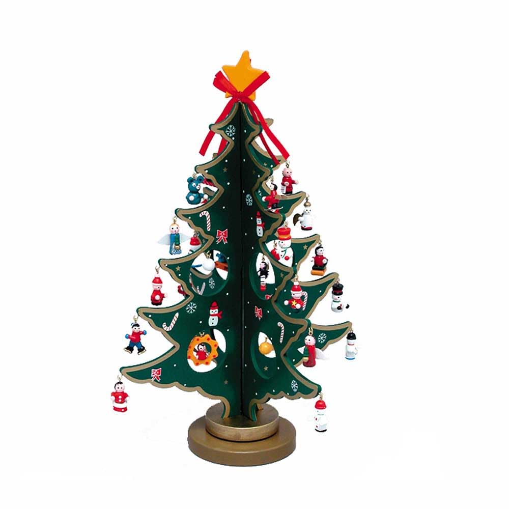 Kurt Adler Advent Calendar Christmas Tree with 24 Miniature Wooden Ornaments, Multi Color 11.75in.