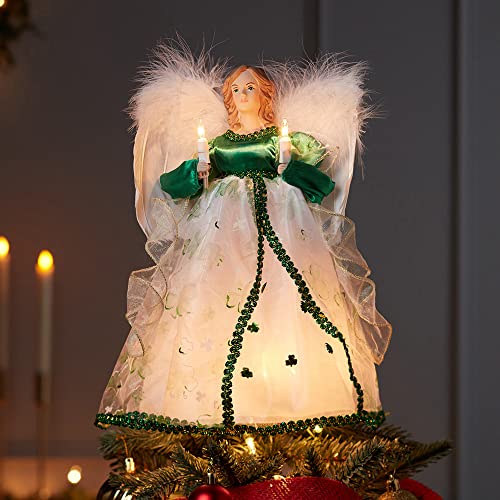 Kurt Adler UL 10-Light Angel Treetop Figurine, 12-Inch, Irish Tree Topper
